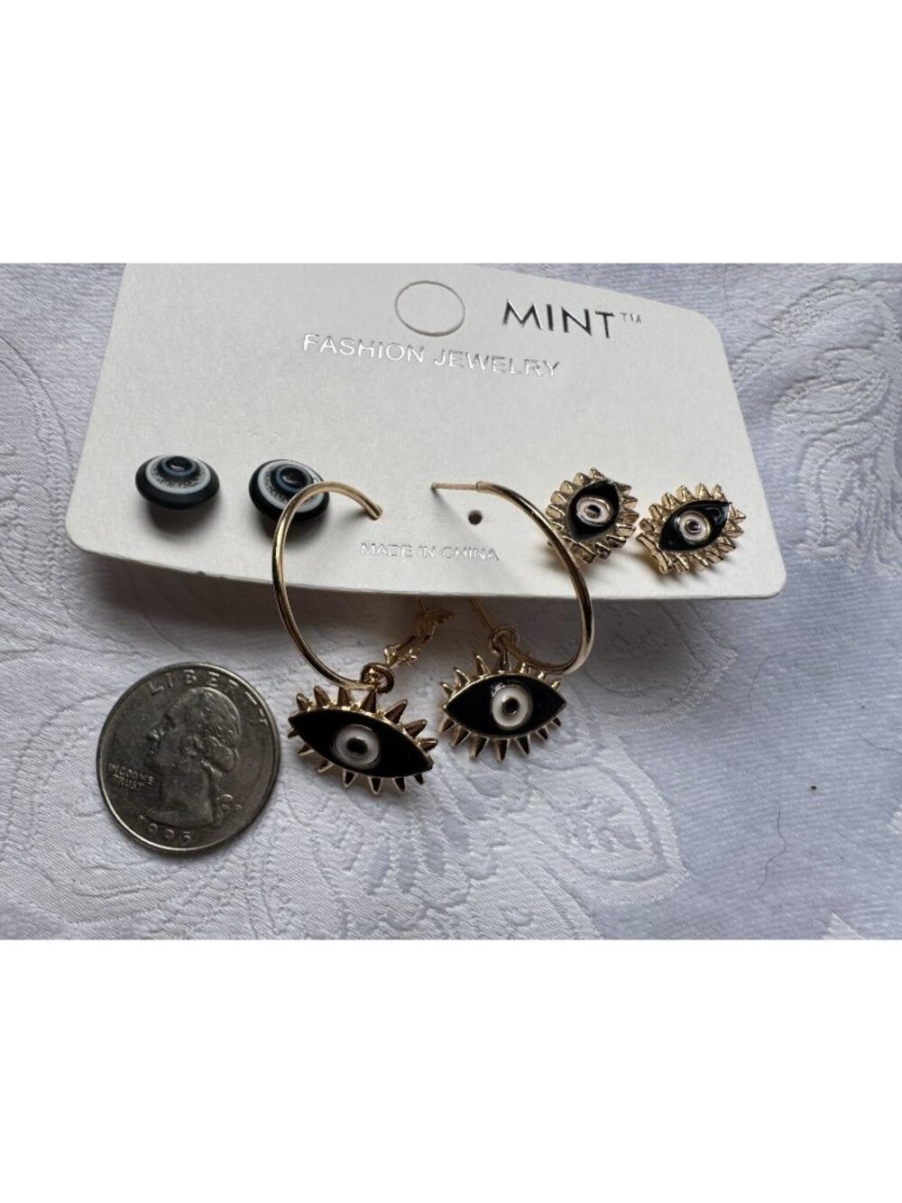 EVIL EYE EARRINGS Good Luck Protection 6 Piece Pack Wires Drop NEW Black Gold